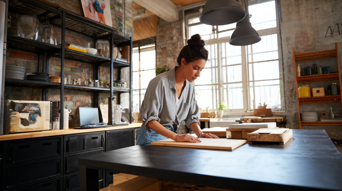 Zena koja organizuje kuhinju u industrijskom stilu