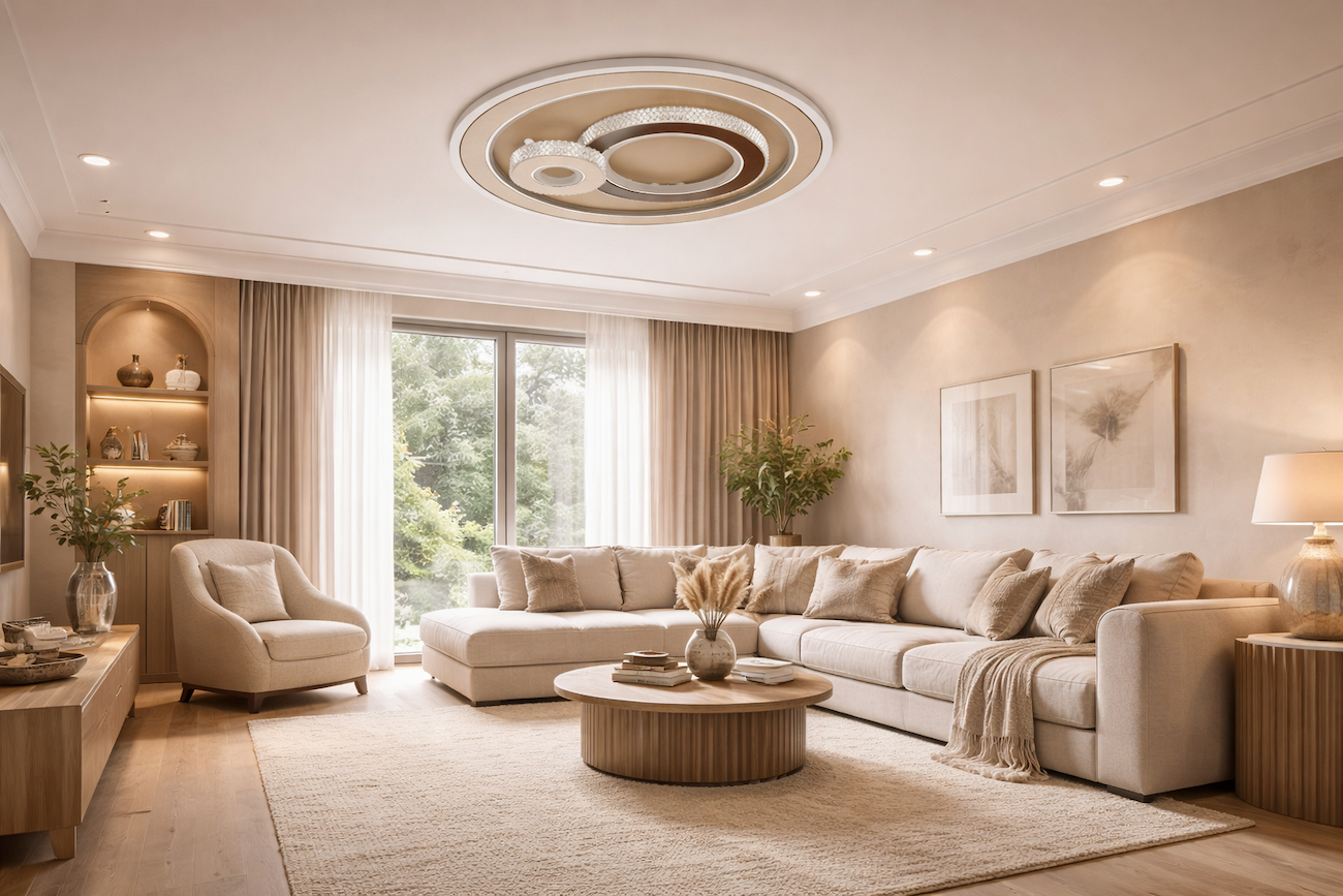 Pogodna rasveta za enterijer u bež i zemljanim tonovima